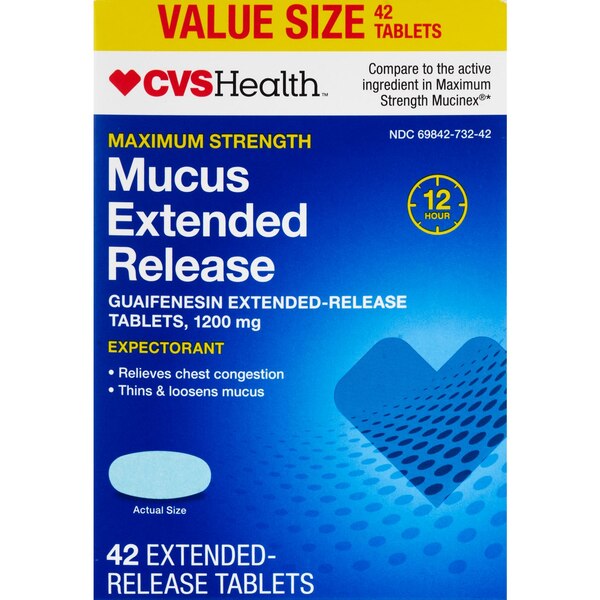 CVS Health 12HR Maximum Strength Mucus Extended Release Tablets, 42 CT