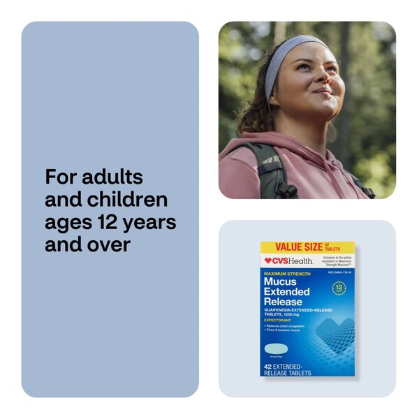 CVS Health 12HR Maximum Strength Mucus Extended Release Tablets, 42 CT