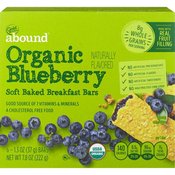 Gold Emblem Abound Organic Blueberry Soft Baked Breakfast Bars, 6 ct