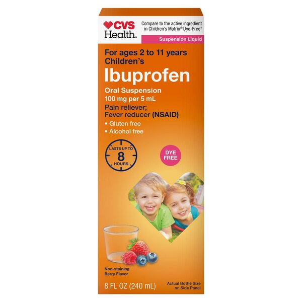 CVS Health Children's Ibuprofen Dye Free Pain Reliever & Fever Reducer (NSAID) Oral Suspension, Berry