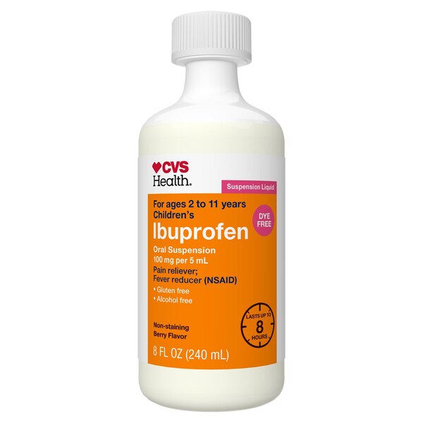 CVS Health Children's Ibuprofen Dye Free Pain Reliever & Fever Reducer (NSAID) Oral Suspension, Berry