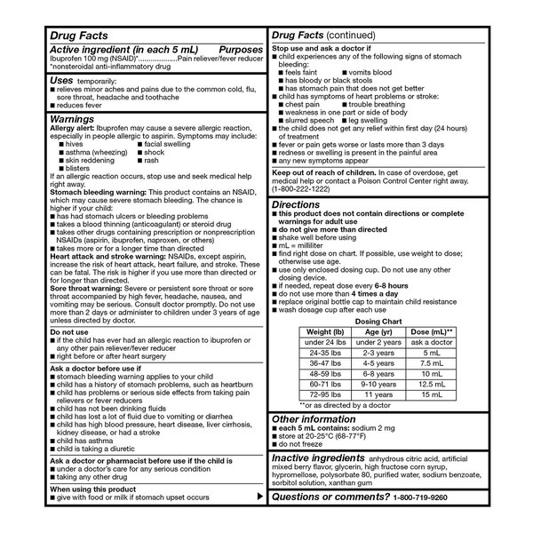 CVS Health Children's Ibuprofen Dye Free Pain Reliever & Fever Reducer (NSAID) Oral Suspension, Berry