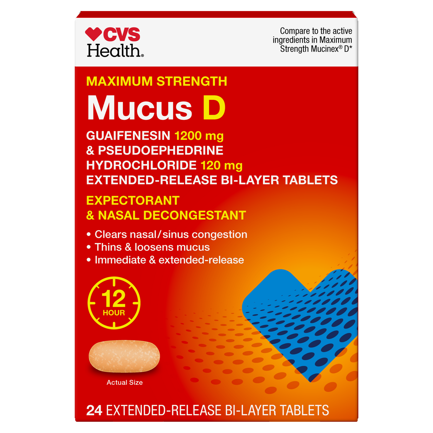 CVS Health Maximum Strength Mucus D Extended-Release Tablets, 24 CT