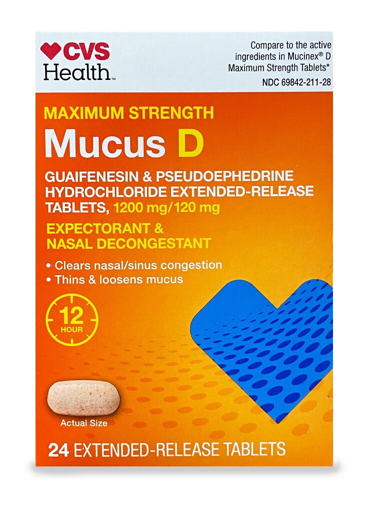 CVS Health Maximum Strength Mucus D Extended-Release Tablets (Guaifenesin 1200 mg & Pseudoephedrine HCl 120 mg), 24 CT