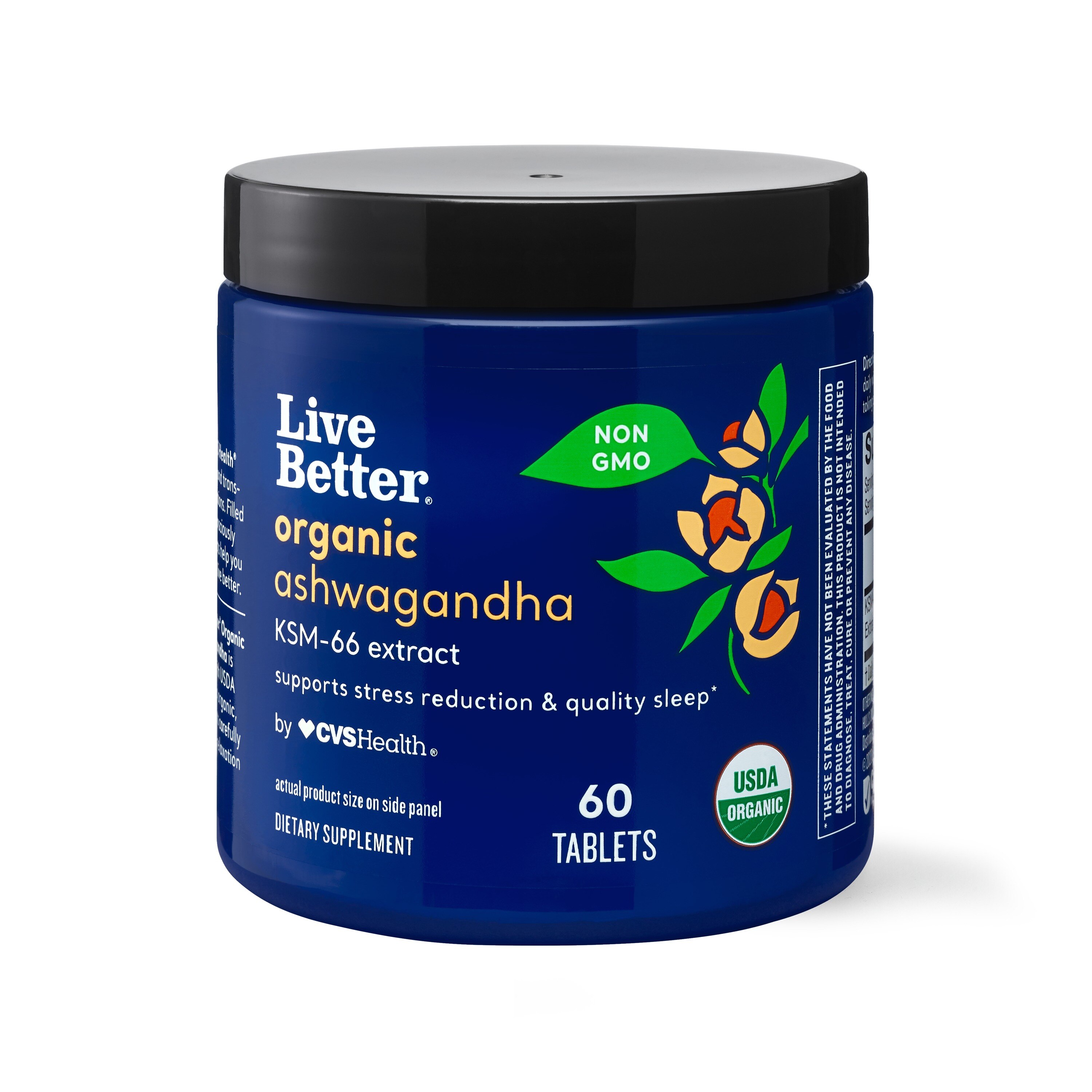 Live Better - Suplemento dietario, extracto de ashwagandha orgánica con KSM-66, 60 u.