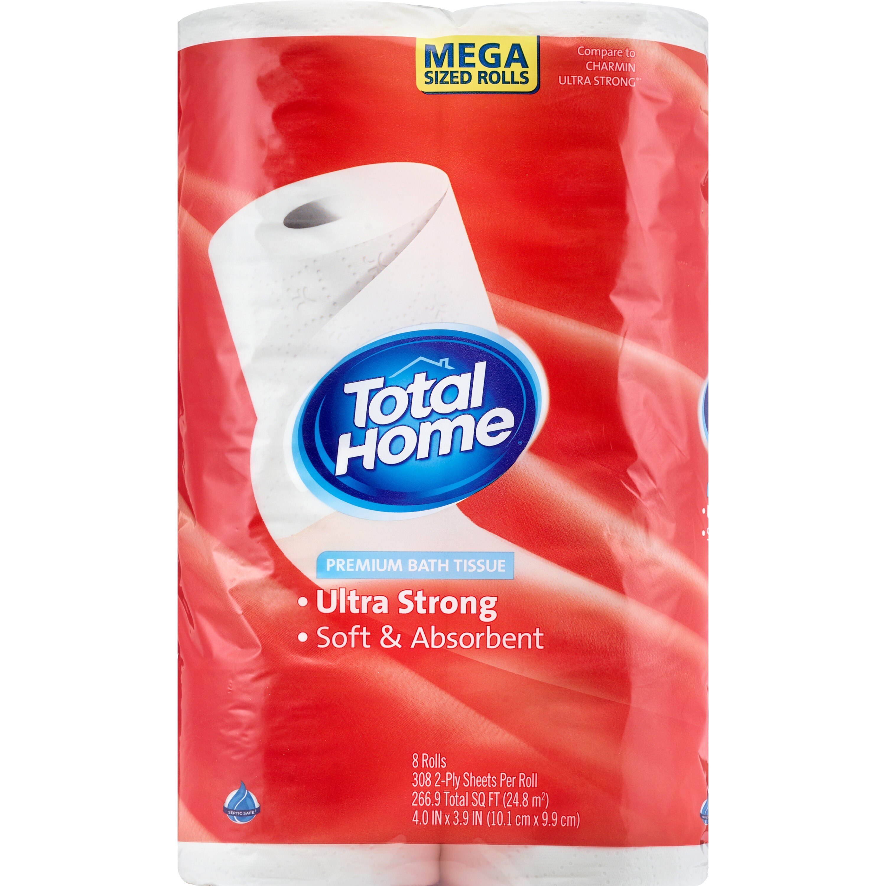 Total Home Premium Bath Tissue, Ultra Strong Mega Sized Rolls, 8/Pack