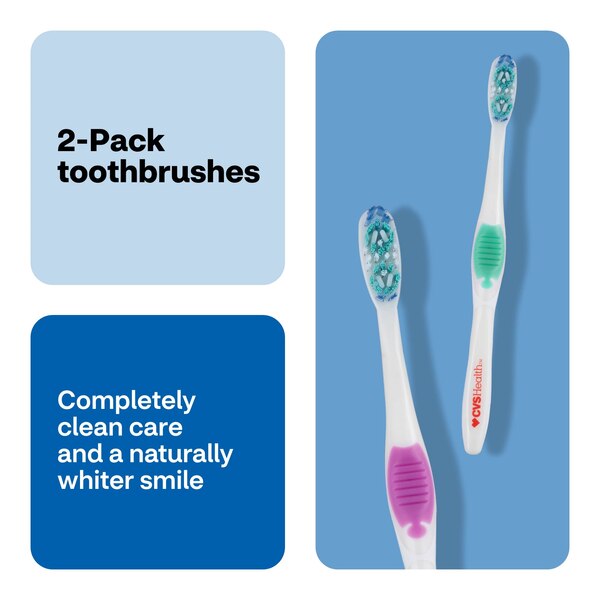 CVS Health Full Circle Reflective White Toothbrush, Medium Bristle, 2 CT
