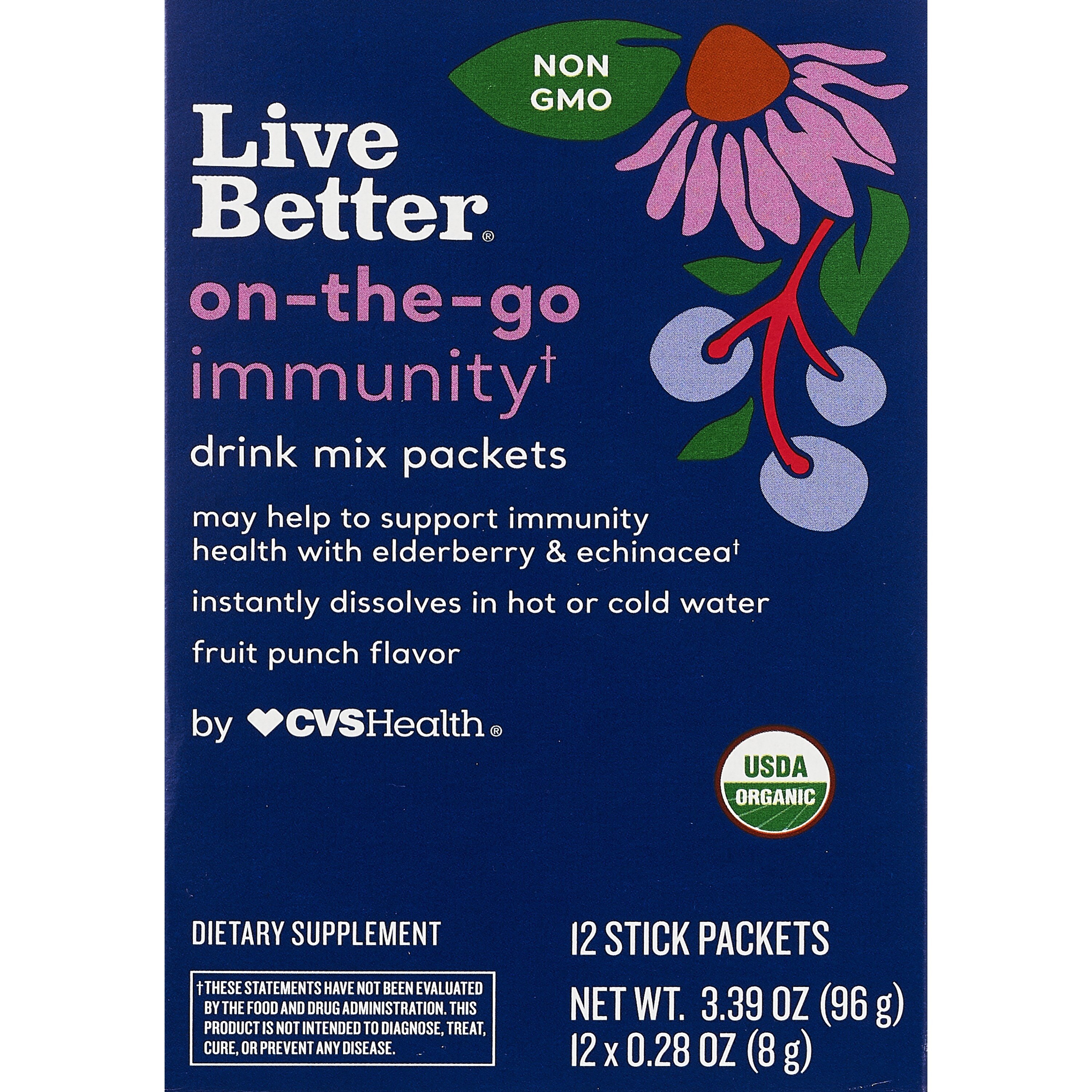 Live Better On-the-go Immunity - Mezcla para bebidas en sobres, 12 u.