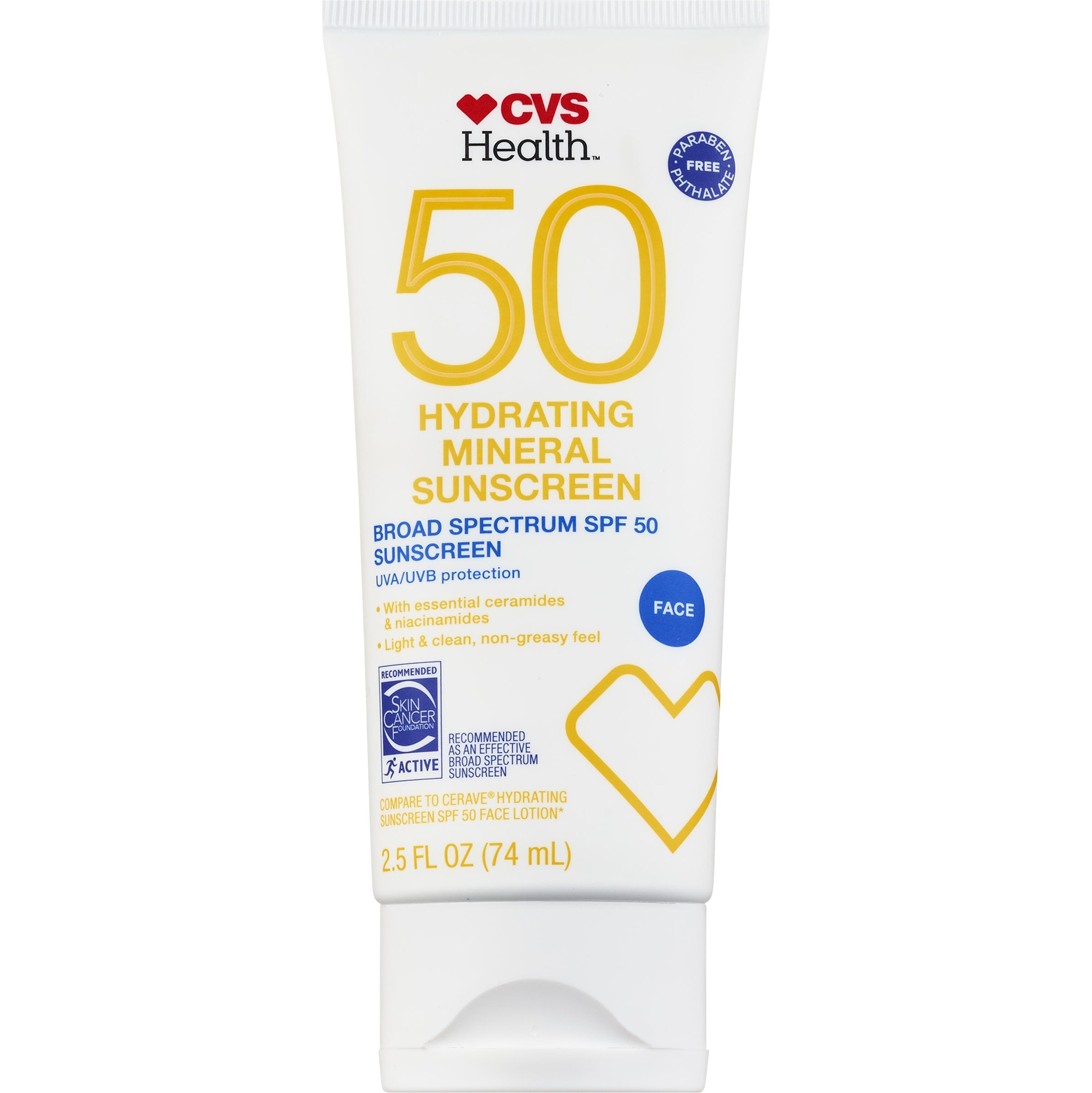 CVS Health SPF 50 Hydrating Mineral Sunscreen Face Lotion, 2.5 OZ