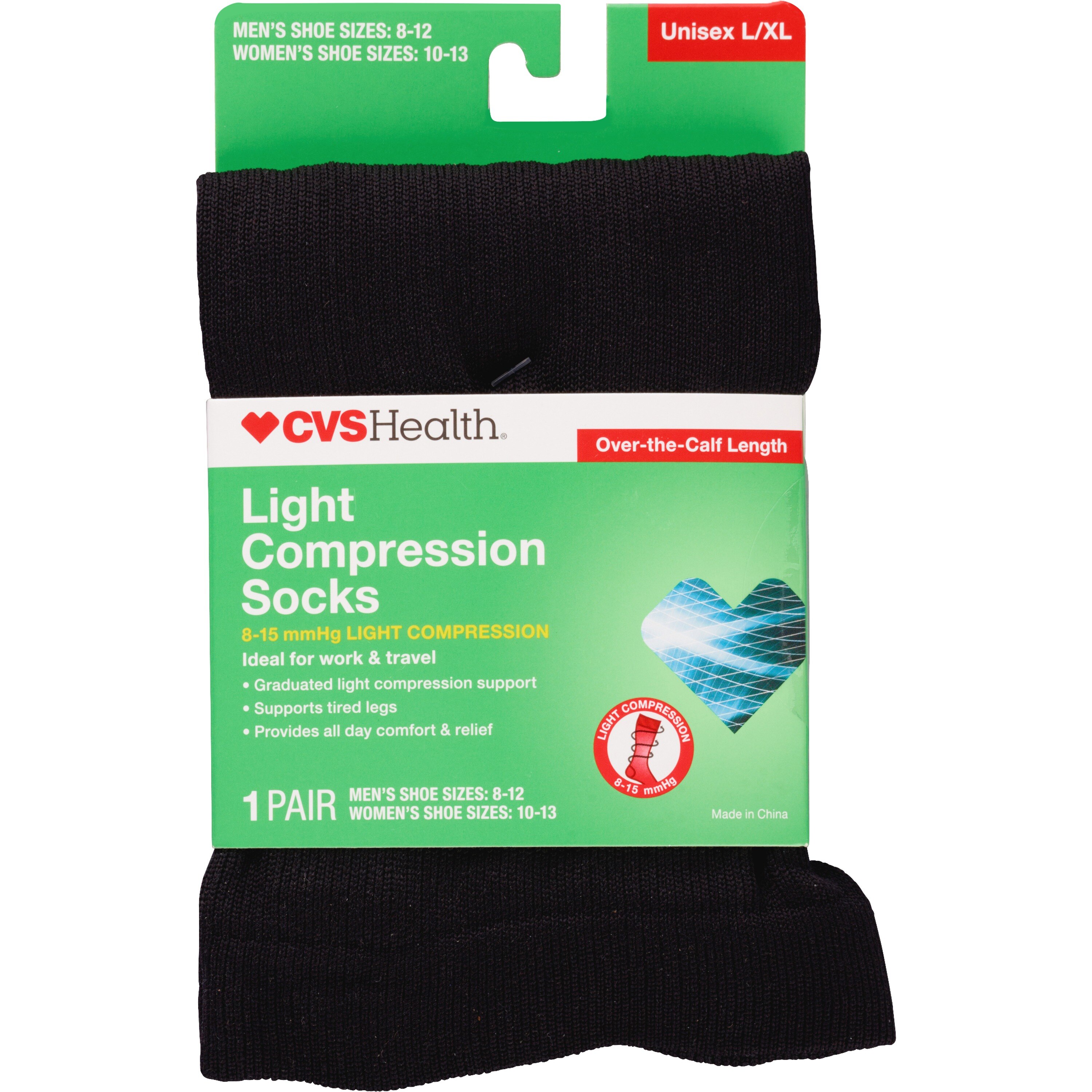 CVS Health Light Compression Sock, Black