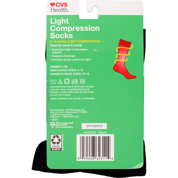 CVS Health Over-the-Calf Length Compression Socks Unisex, 1 Pair, Black