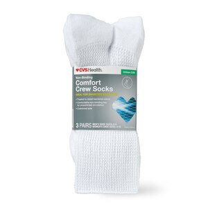 CVS Health Non-Binding Comfort Crew Socks for Diabetics Unisex, 3 Pairs, White, Black