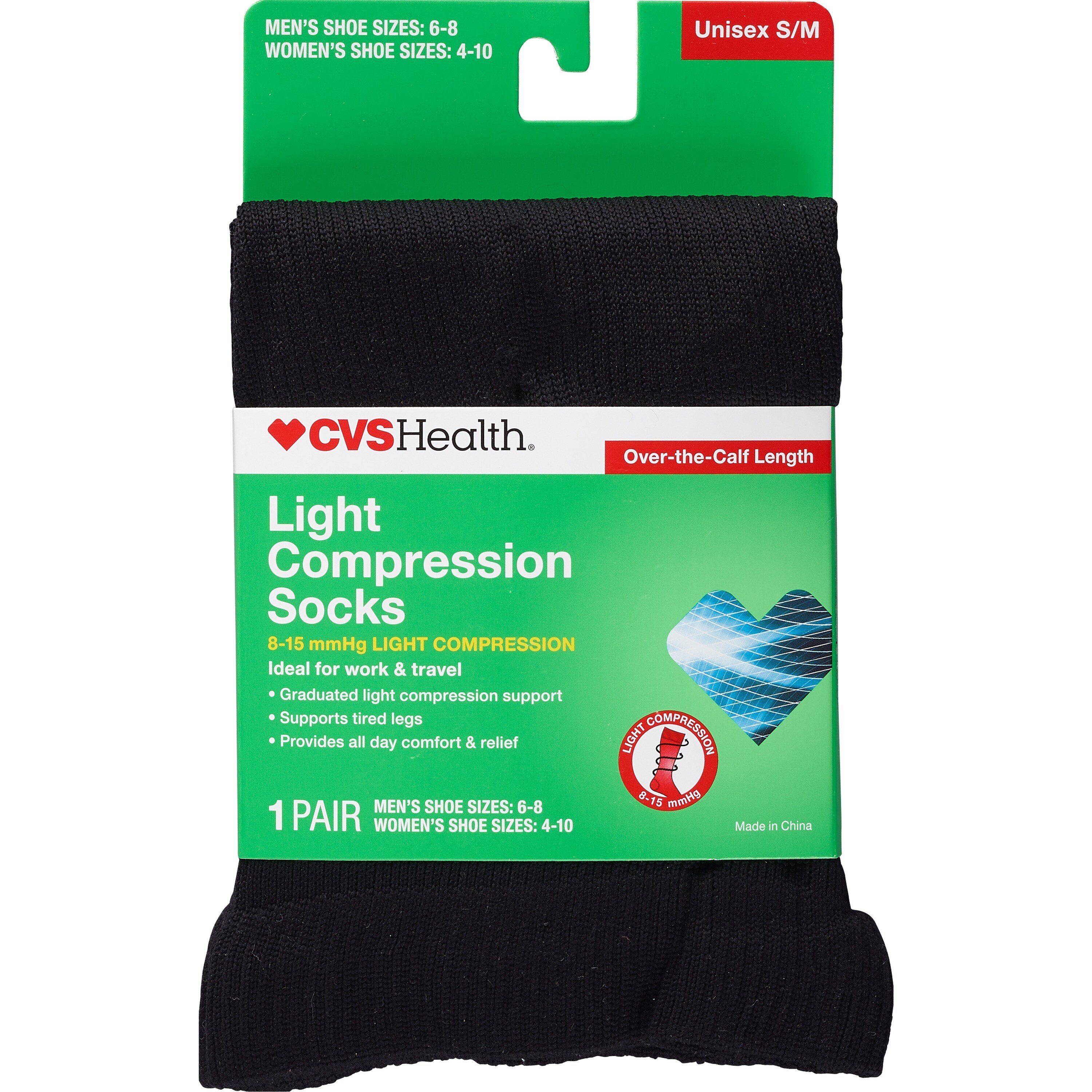 CVS Health Light Compression Sock, Black
