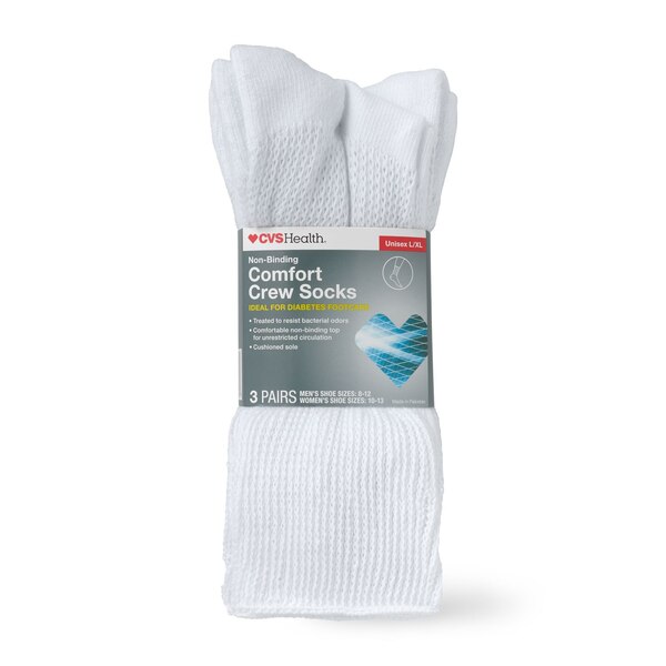 CVS Health Non-Binding Comfort Crew Socks for Diabetics Unisex, 3 Pairs