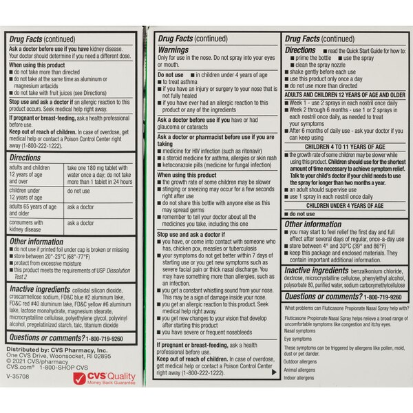 CVS Health Fluticasone Propionate Nasal Spray + Allergy Relief Tablets, Convenience Pack, 144 Sprays, 30 CT