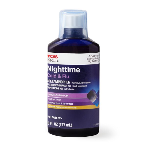 CVS Health Nighttime Cold & Flu Multi-Symptom Relief Liquid, 6 OZ