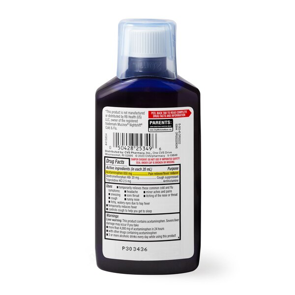 CVS Health Nighttime Cold & Flu Multi-Symptom Relief Liquid, 6 OZ