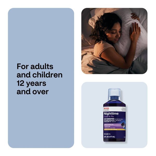 CVS Health Nighttime Cold & Flu Multi-Symptom Relief Liquid, 6 OZ