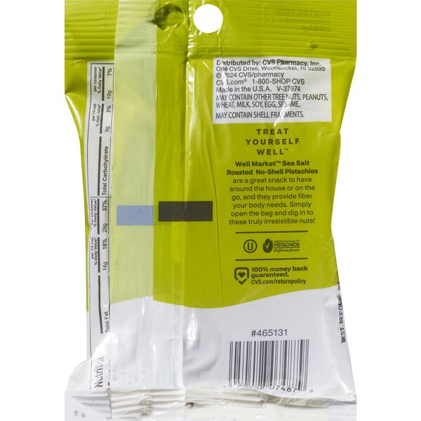 Well Market Sea Salt Roasted No-Shell Pistachios, 2.25 oz