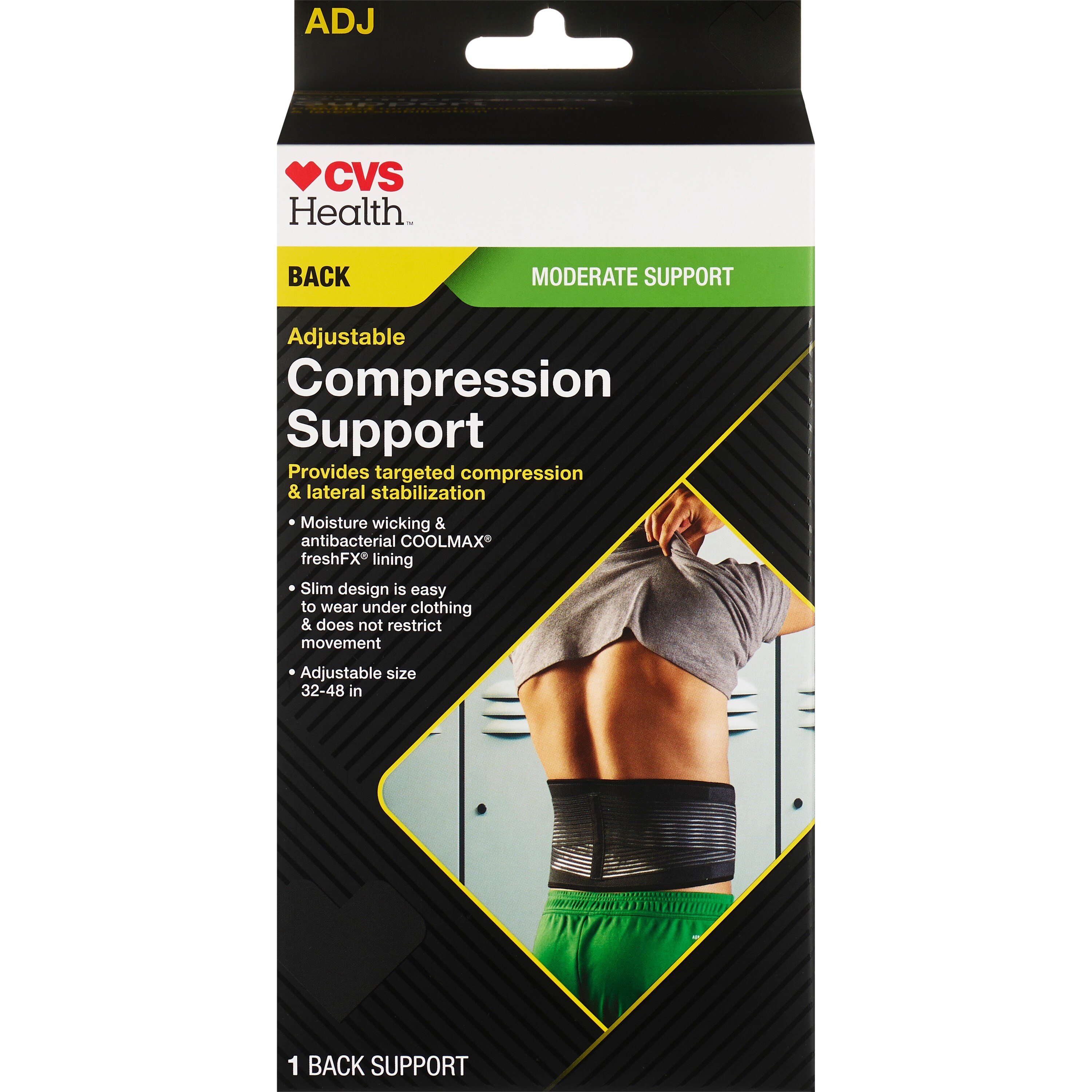CVS Health Compression Back Support, Moderate Support, Adjustable Size 32-48 in