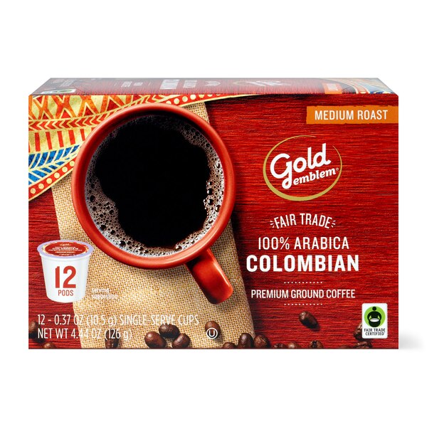 Gold Emblem Fair Trade Colombian Premium Ground Coffee Single-Serve Cups, 3.99 oz