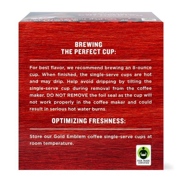 Gold Emblem Fair Trade Colombian Premium Ground Coffee Single-Serve Cups, 3.99 oz