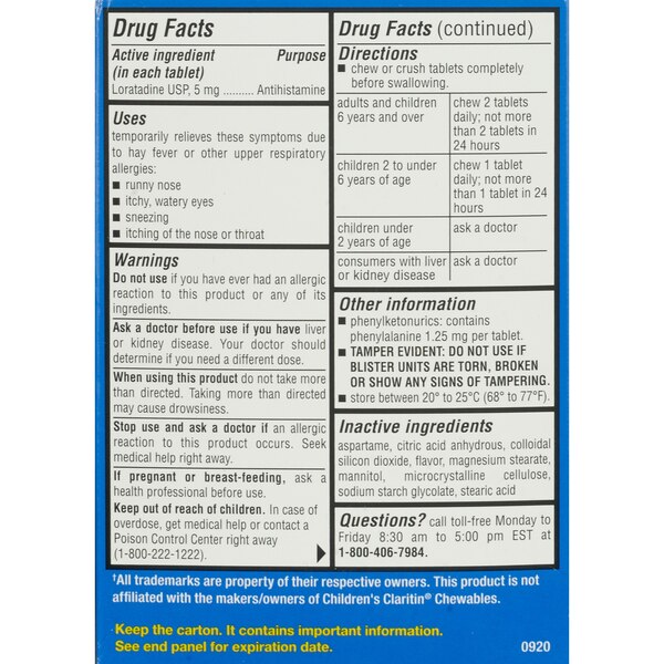 CVS Health Children's 24HR Allergy Relief Loratadine Chewable Tablets, Grape, 30 CT