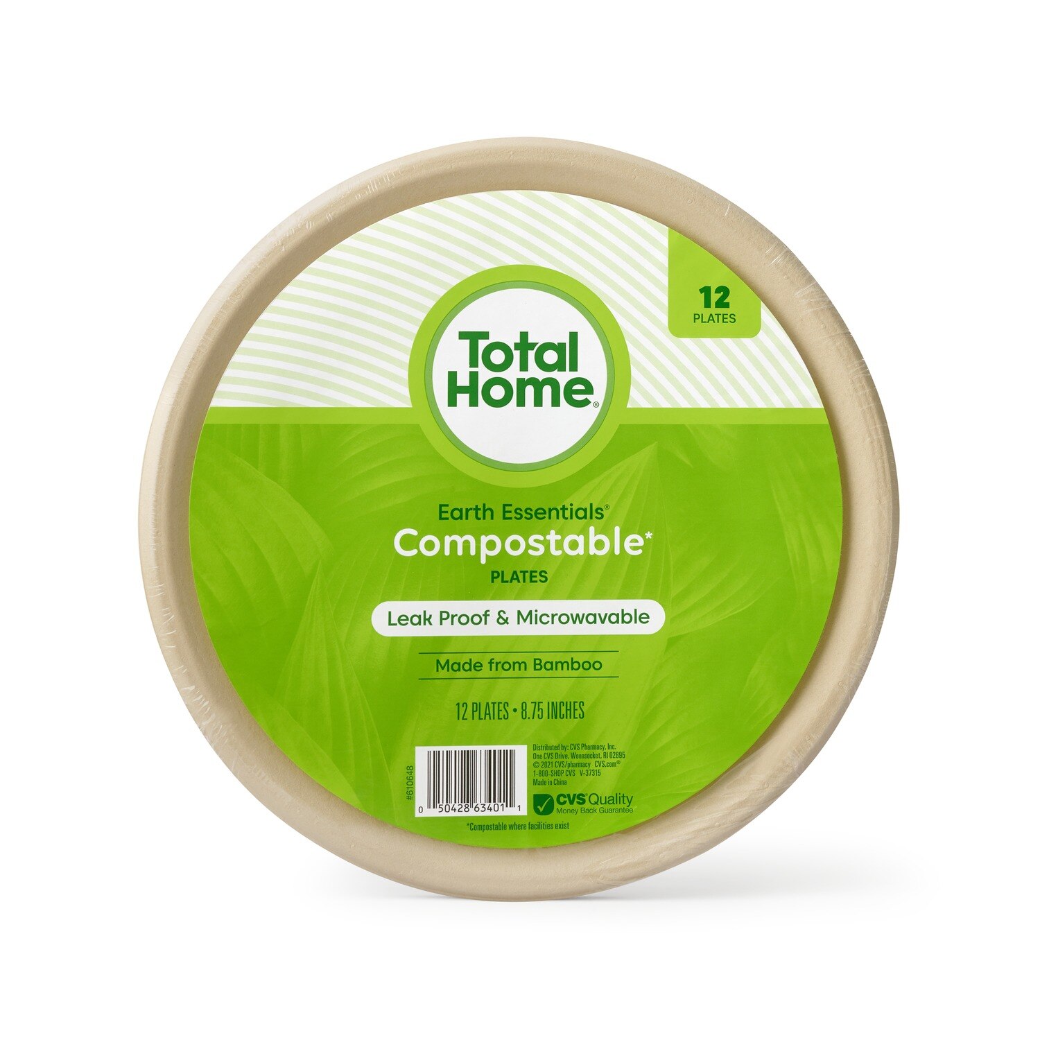 Total Home Earth Essentials Compostable Bamboo Plates, 8.75 in, 12CT