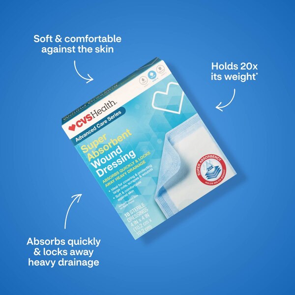 CVS Health Super Absorbant Wound Dressing, 4 in x 4 in, 10 CT
