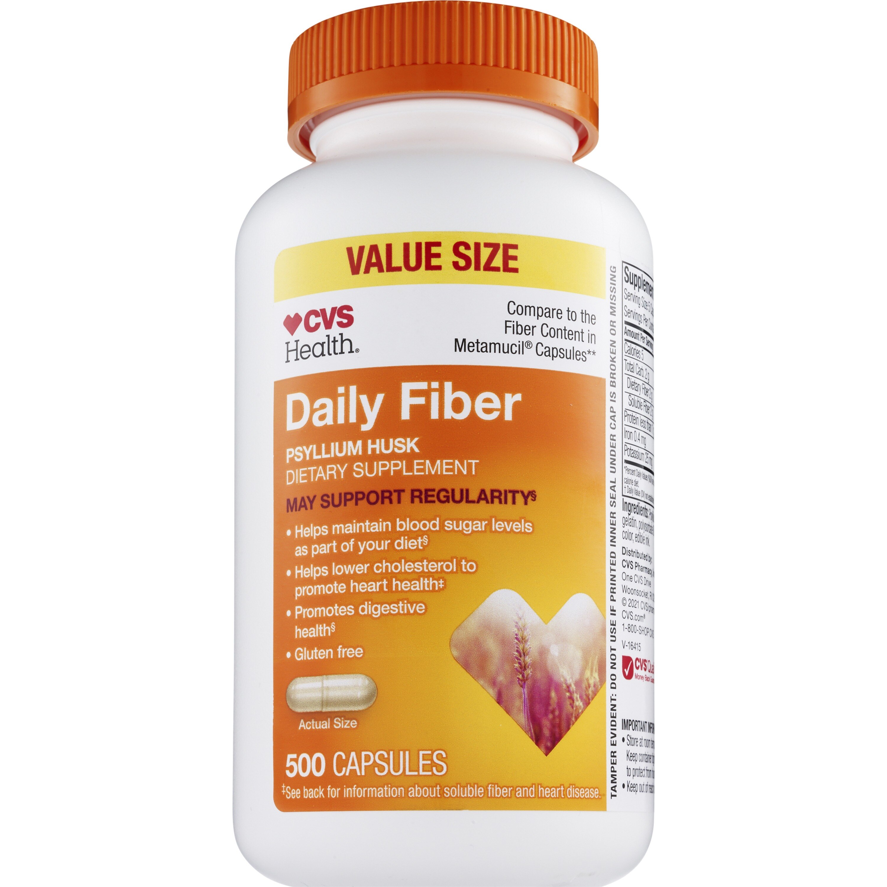 CVS Health Daily Fiber Psyllium Husk Capsules, 500CT