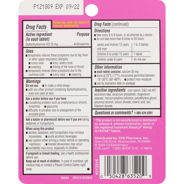 CVS Health Allergy Relief Diphenhydramine Tablets