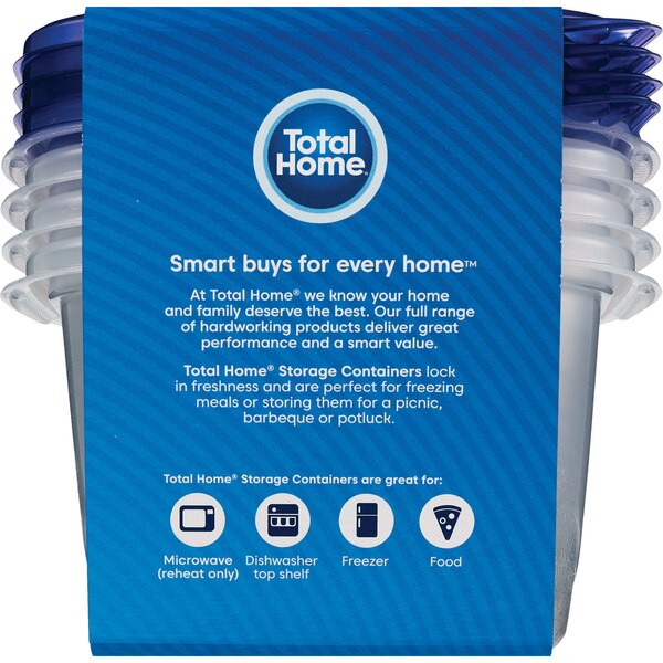 Total Home Medium Square Food Storage Containers, 32 oz, 4 ct