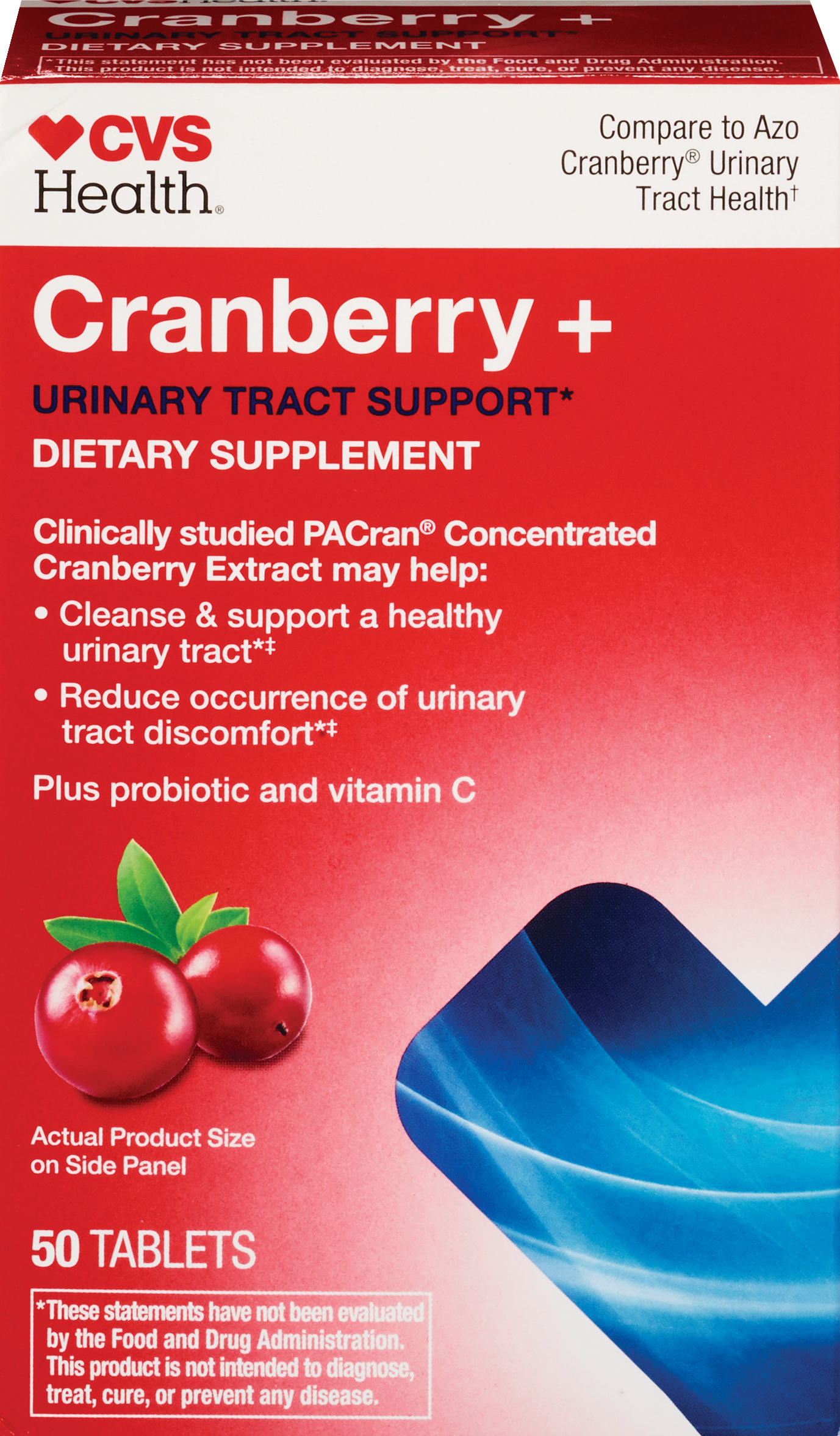 CVS Health Cranberry + Urinary Tract Support Dietary Supplement Tablets, 50 CT