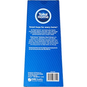 Total Home Stainless Steel Straws with Silicone Tips and Cleaning Brush, 4 ct