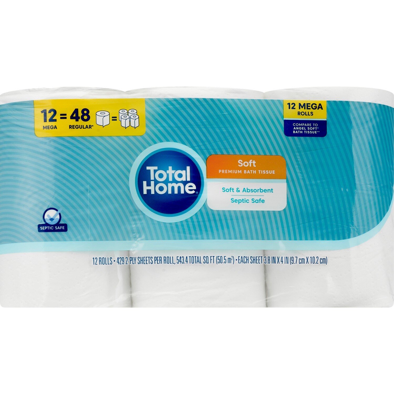 Total Home Soft Premium Bath Tissue, Mega Rolls, 12 CT