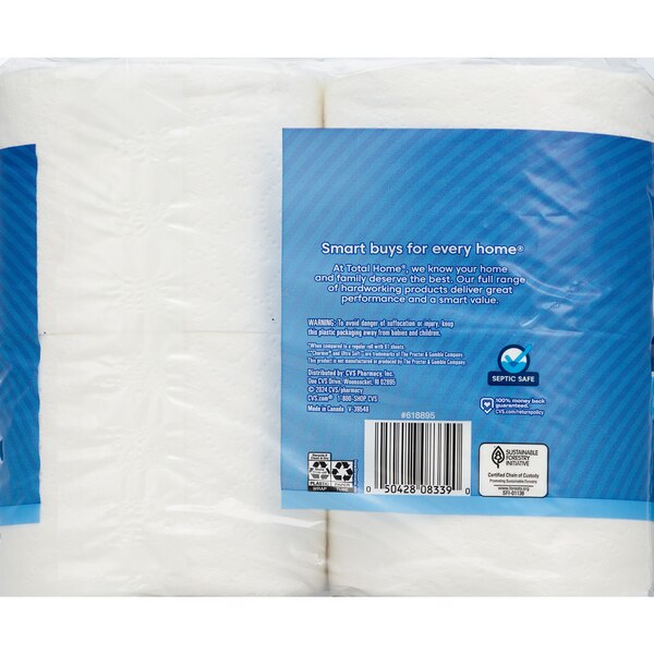 Total Home Ultra Soft Premium Toilet Paper, 4 Mega Rolls