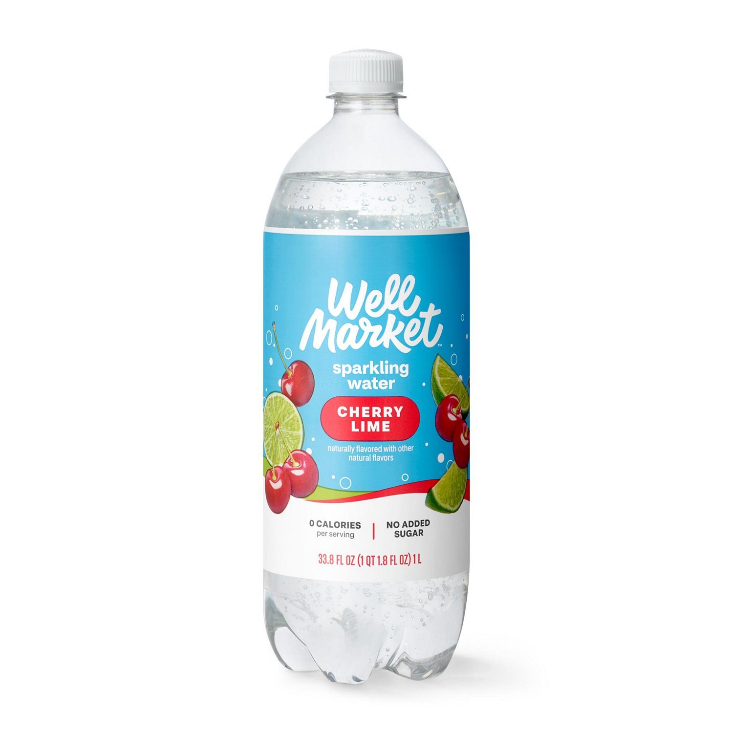 Well Market Unsweetened Sparkling Water, Cherry Limeade, 33.8 oz
