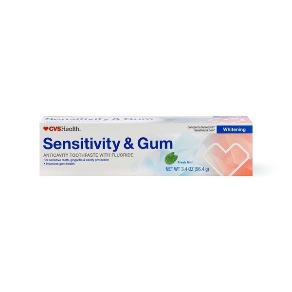 CVS Health Sensitivity & Gum Anticavity Whitening Fluoride Toothpaste, Fresh Mint, 3.4 OZ