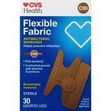 CVS Health Flexible Fabric Antibacterial Bandages, Assorted Sizes, 30 CT, thumbnail image 1 of 4