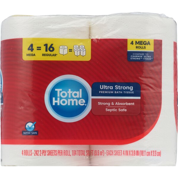 Total Home Ultra Strong Toilet Paper, 4 Mega Rolls