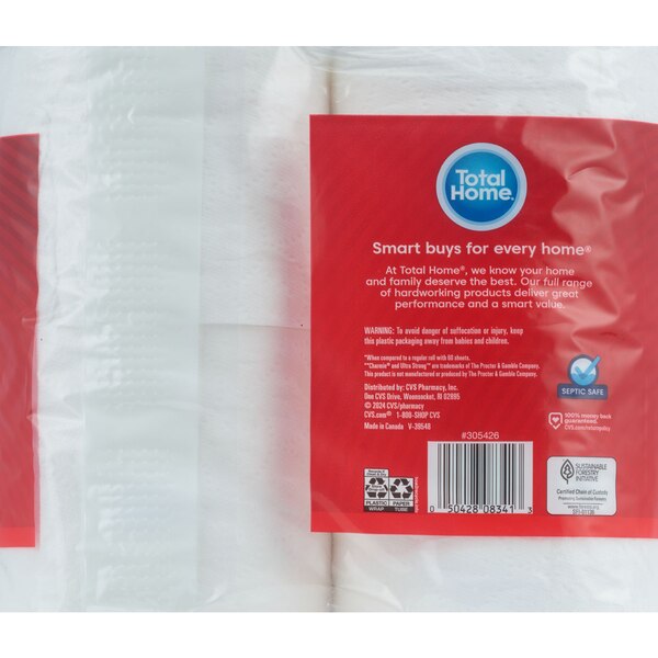 Total Home Ultra Strong Toilet Paper, 4 Mega Rolls
