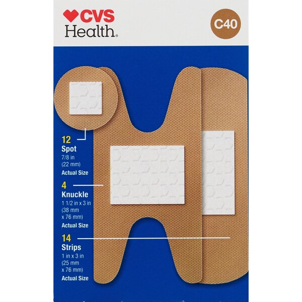 CVS Health Flexible Fabric Antibacterial Bandages, Assorted Sizes, 30 CT