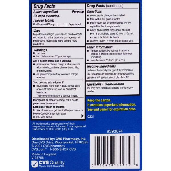 CVS Health 12HR Mucus Extended Release Tablets