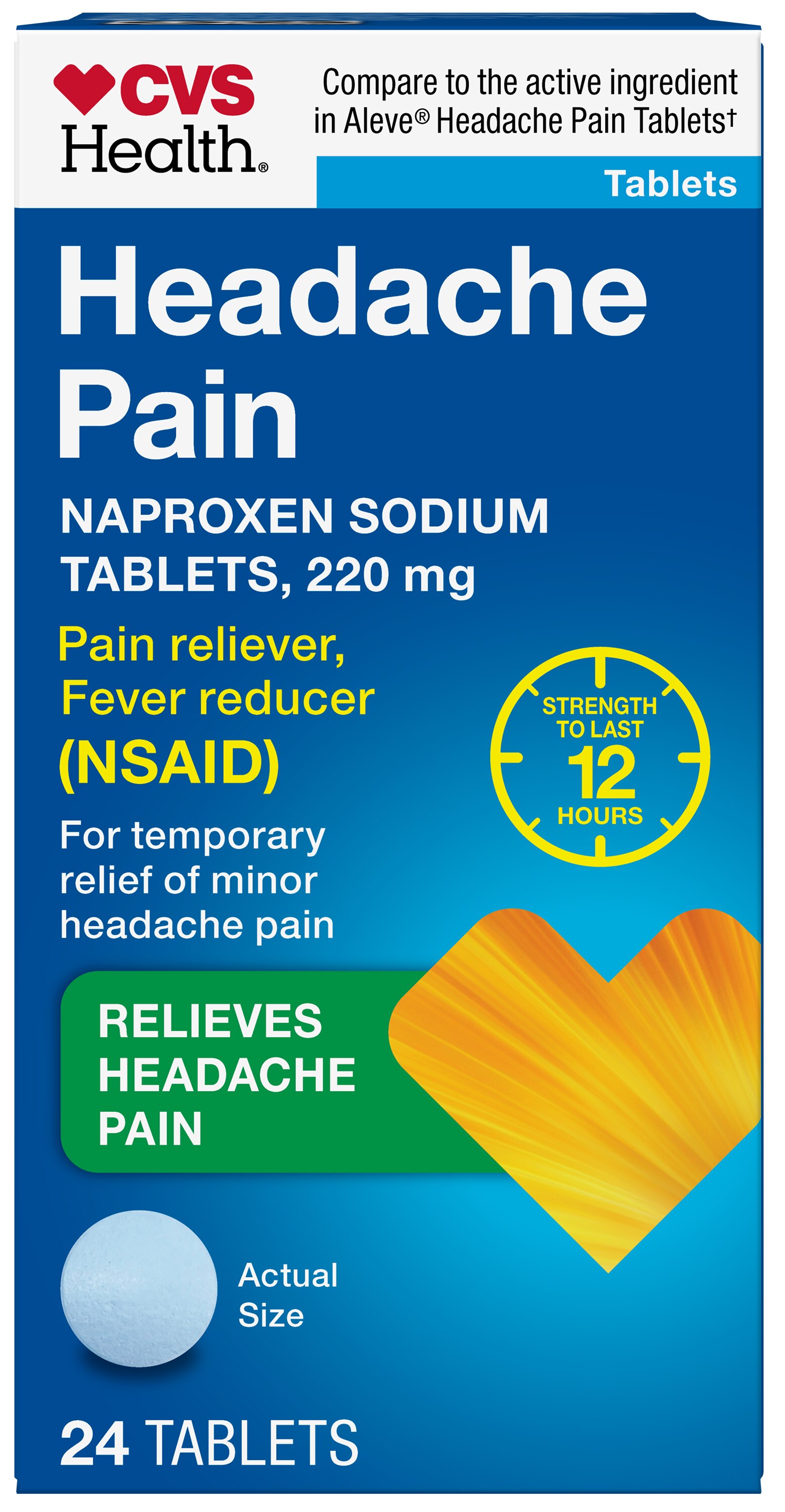 CVS Health Headache Pain Naproxen Sodium Tablets, 220 mg