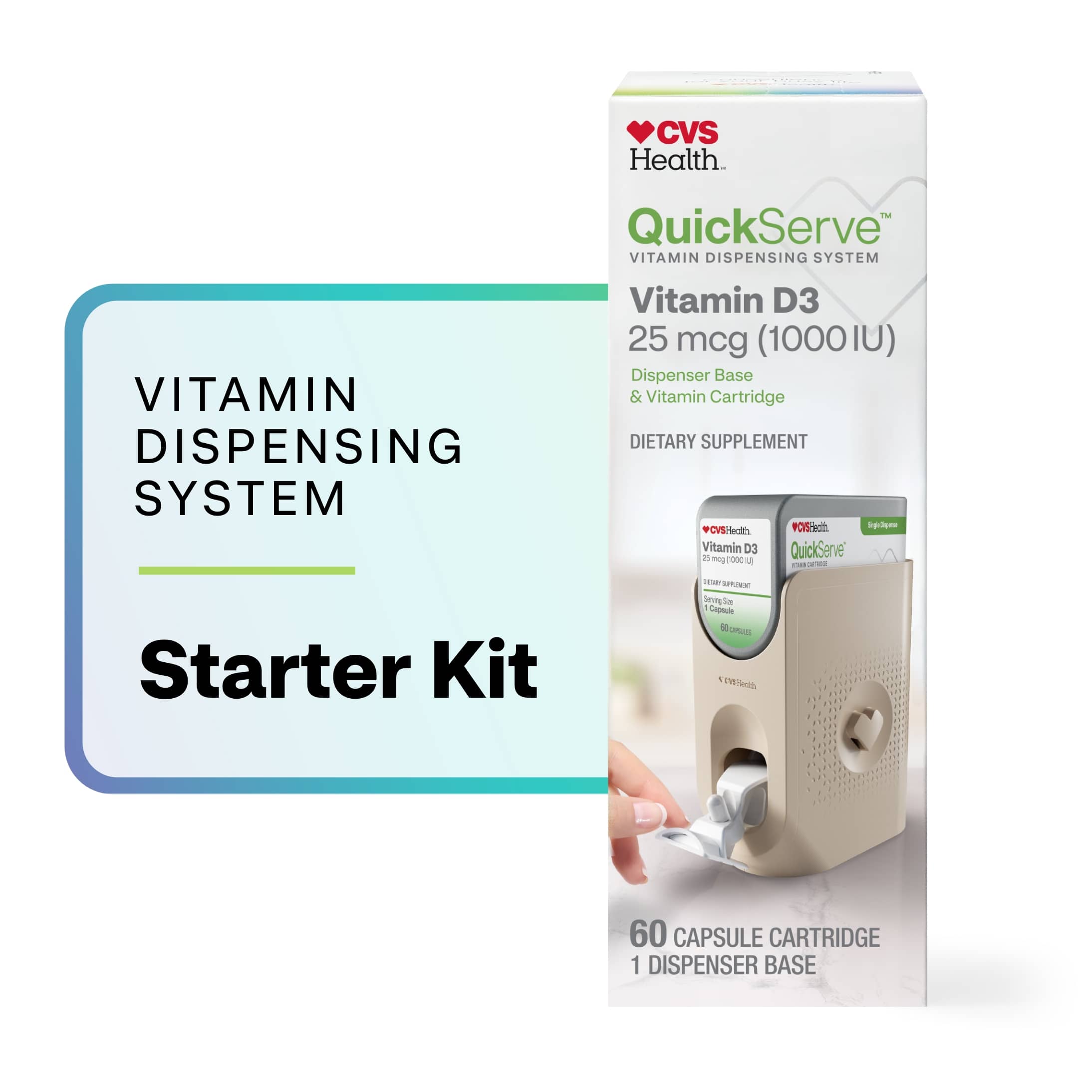 CVS Health QuickServe - Kit básico de vitamina D3 (base dispensadora + cartucho), 60 u.