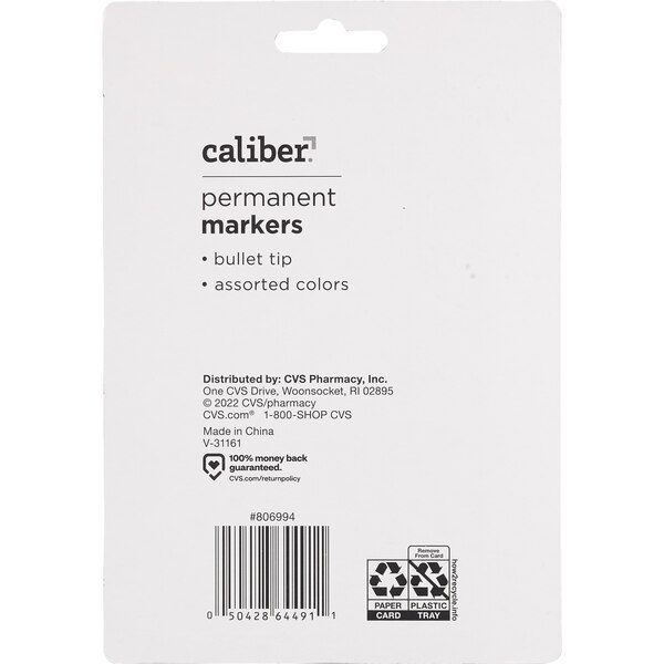Caliber Permanent Markers, Bullet Tip, Assorted Colors, 4 Pack