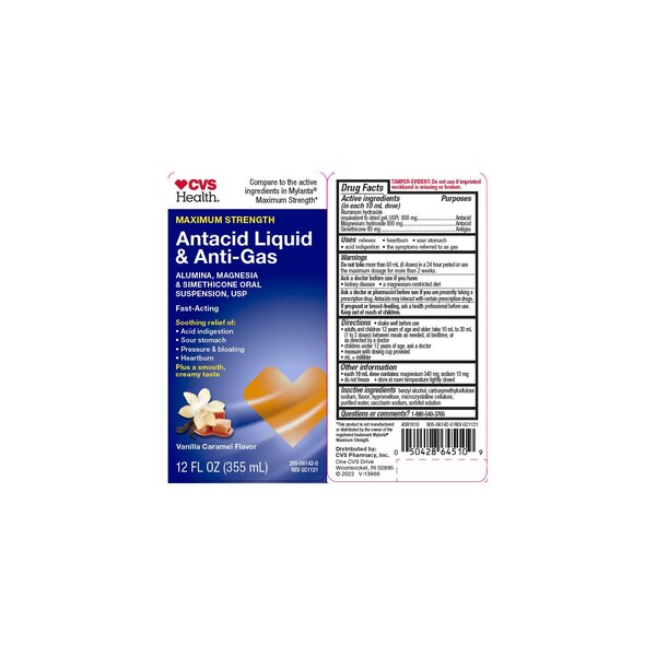 CVS Health Maximum Strength Antacid Liquid & Anti-Gas, Vanilla Caramel Flavor, 12 OZ