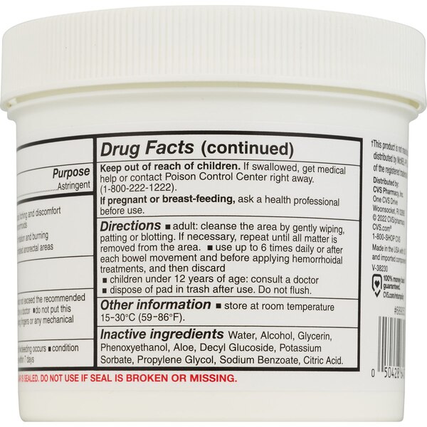 CVS Health Medicated Witch Hazel Pads, Hemorrhoidal Pads, 100 CT