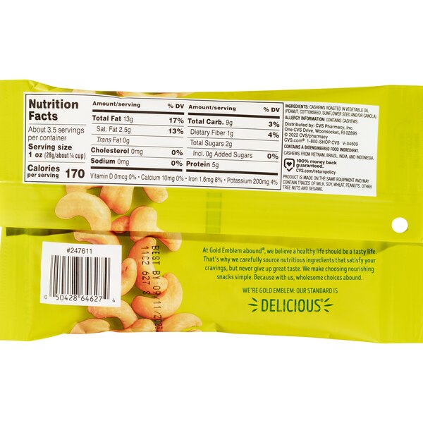 Well Market Unsalted Fancy Whole Cashews , 3.5 oz