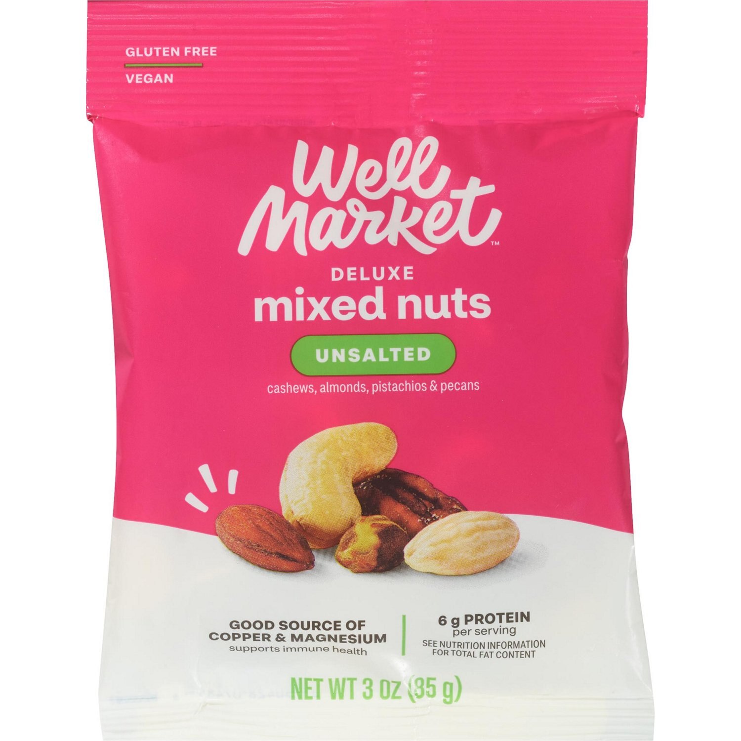 Well Market Deluxe Mixed Nuts Unsalted, 3 oz image.